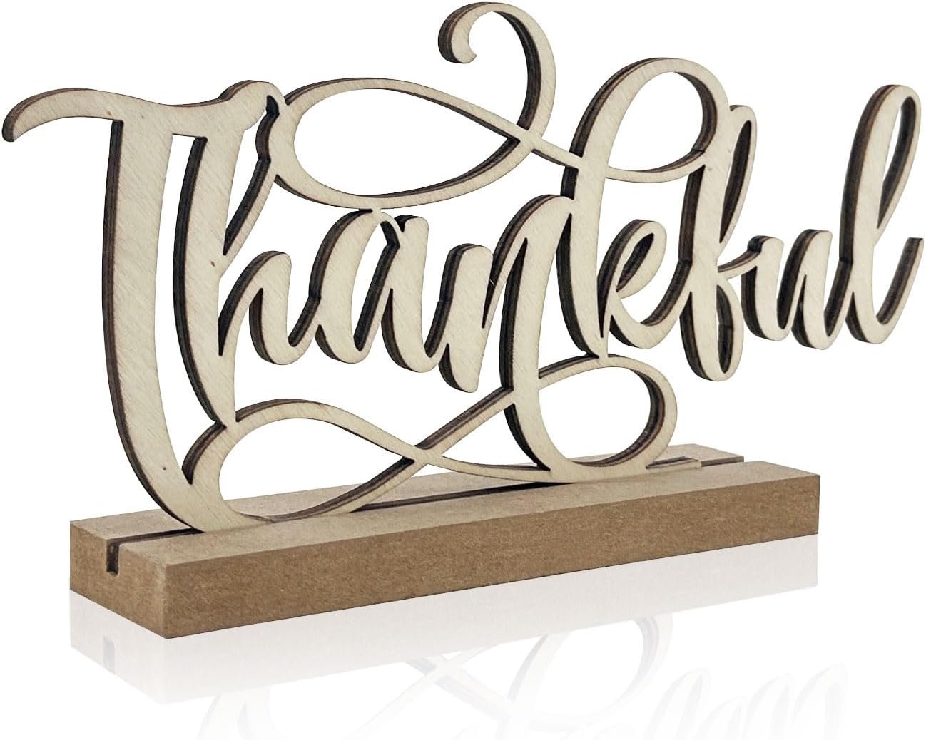 Thanksgiving Decorations, Thankful Wooden Centerpiece Sign, Thankful Sign for Fall Decorations, Thanksgiving Wood Sign Tabletop for Thanksgiving Party Home Kitchen Shelf Table Decoration