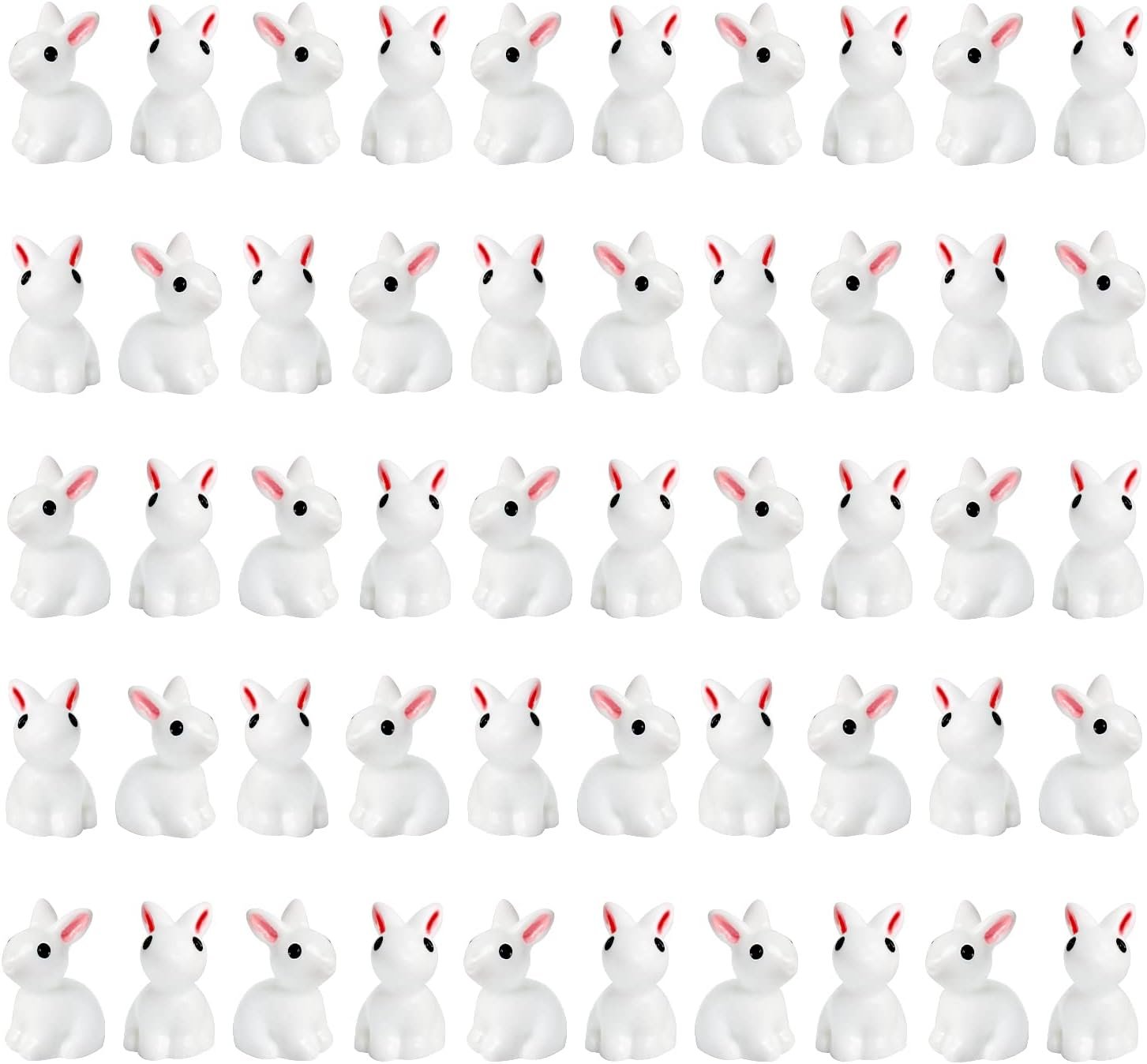 Exasinine 50Pcs Mini Rabbits Figurine Easter Bunny Figurine Rabbit Miniature Figurines Mini Animals Fairy Garden Miniature Ornaments for Easter Egg Fillers Dollhouse Cake Home DéCor
