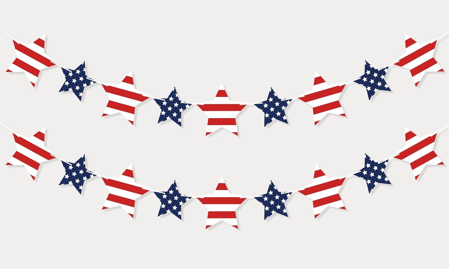 Patriotic Star Garland Banner for 4th of July Decorations, Red White Blue Stars Bunting for Memorial Day, Veterans Day, Independence Day Decorations Patriotic Holiday Hanging Decorations