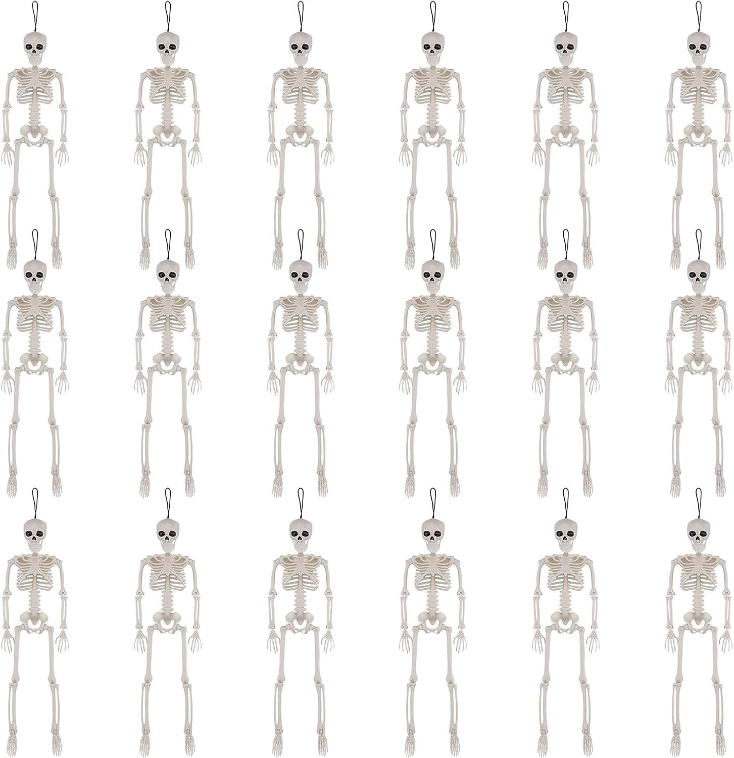 Merkaunis 18 Pcs Realistic Skeleton Decorations, Outdoor Skeletons, 16 Inch Skeleton Bulk with Movable Joints for Halloween Party Yard Lawn Garden Graveyard Haunted House Props