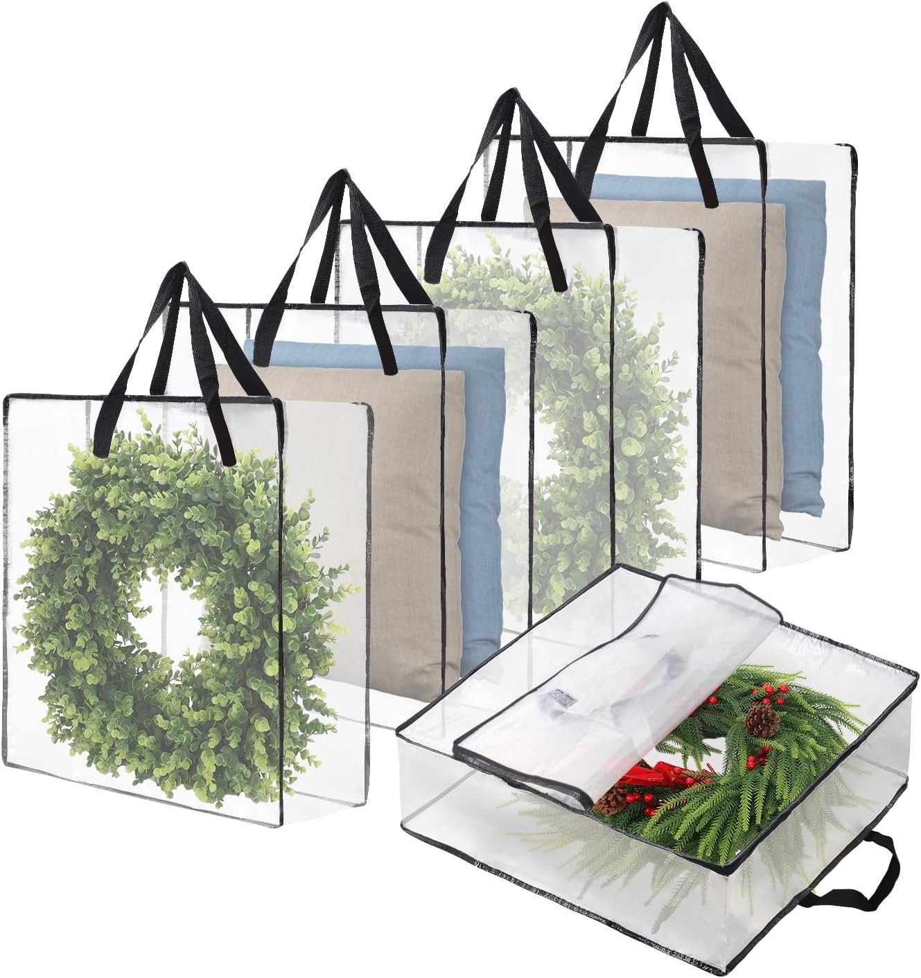 Wreath Storage Bag 5 Packs, 26 Inches 95 L Wreath Storage Container for Home Storage, Storage Bag for Spring Summer Christmas Wreath Decorations or Clothing Blanket Comforters Bed Sheets Pillows