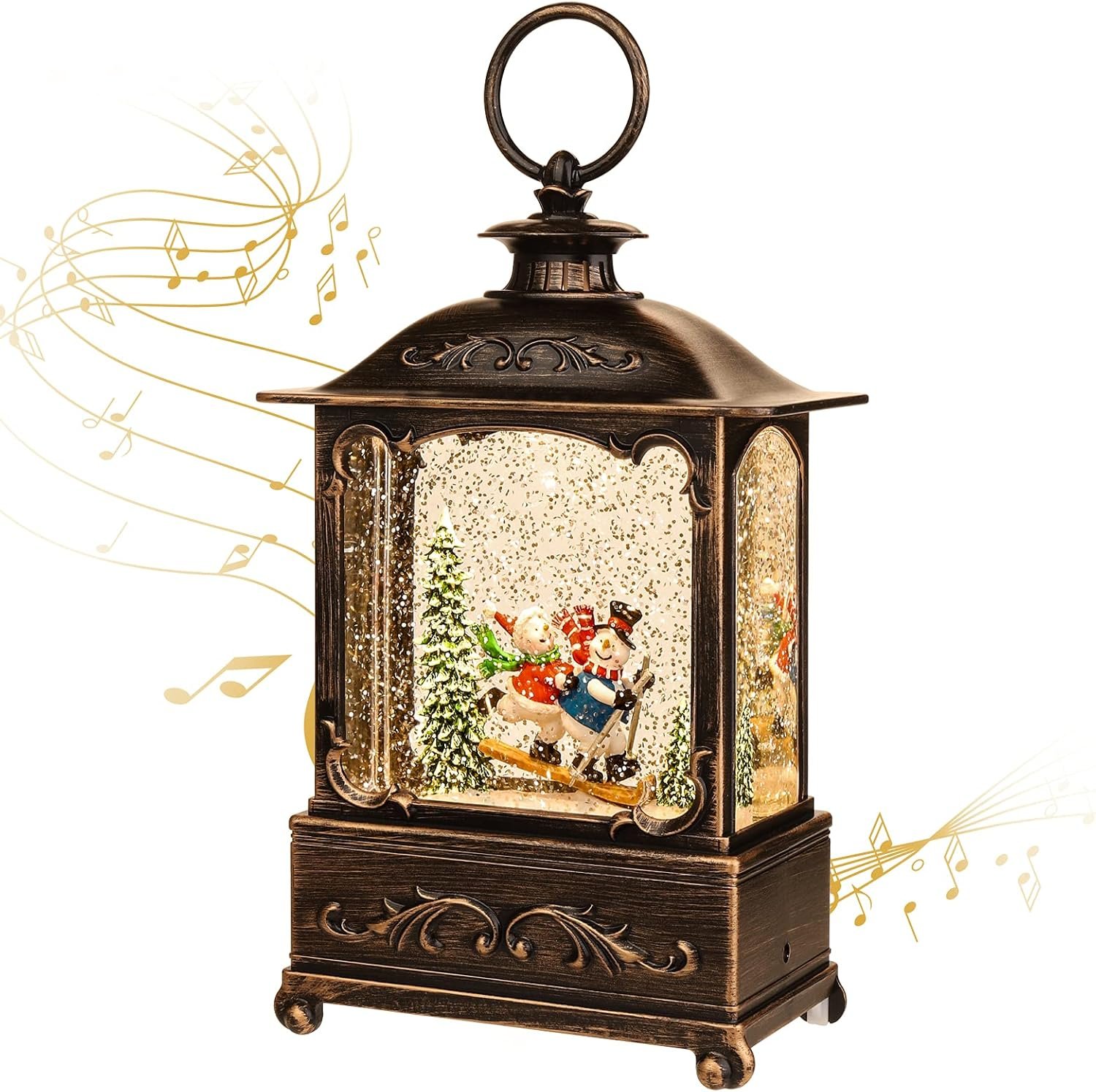 Christmas Lantern-Snow Globe,Water Lantern with Music and Snowman-USB or Battery-Powered Christma Lanterns, Rotating Flashing Lanterns, Christmas Decorations