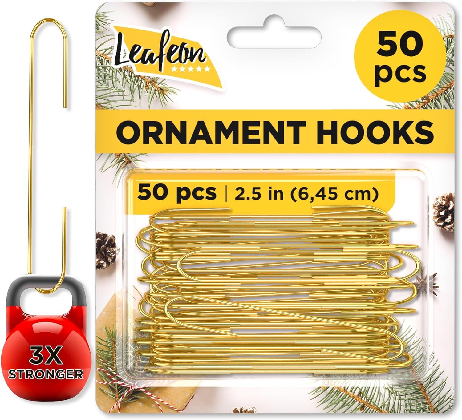 Leafeon 50 Pack Christmas Ornament Hooks – Essential Christmas Ornament Hangers – Great Ornament Hooks for Tree Decoration (Gold)